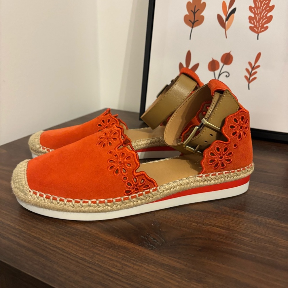 Crown Vintage Brixie Red Orange Espadrille Wedge Sandals with Ankle Strap - Picture 2 of 11